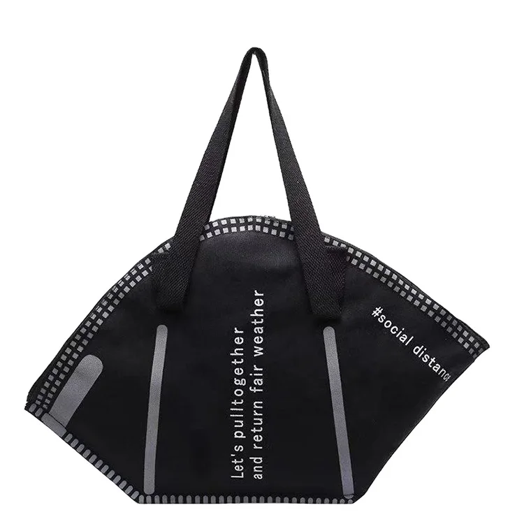 

Fashion high capacity black white matte canvas tote saddle bag handbag