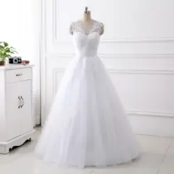 2021 New Pure White Wedding Dress Lace appliques p