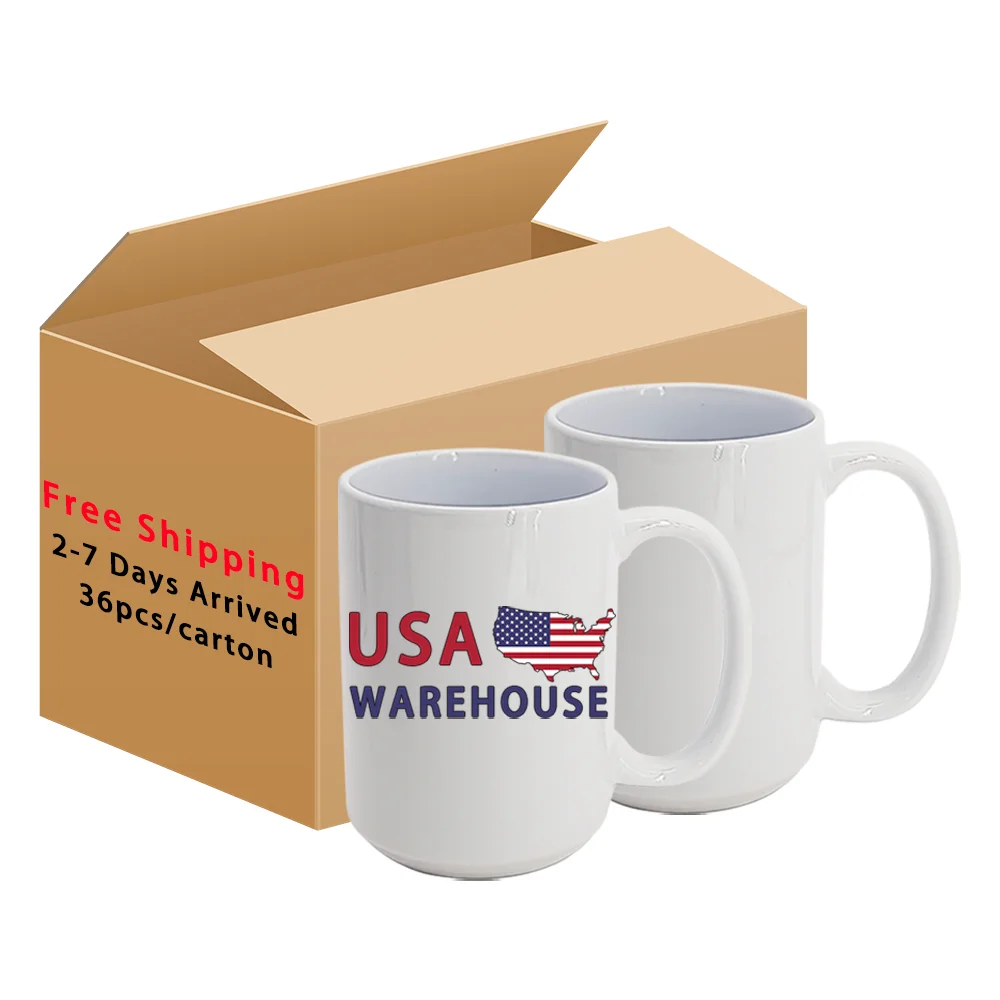 

free shipping USA Warehouse personalized 15 oz large white coffee mugs sublimation ceramic mug 15oz blanks