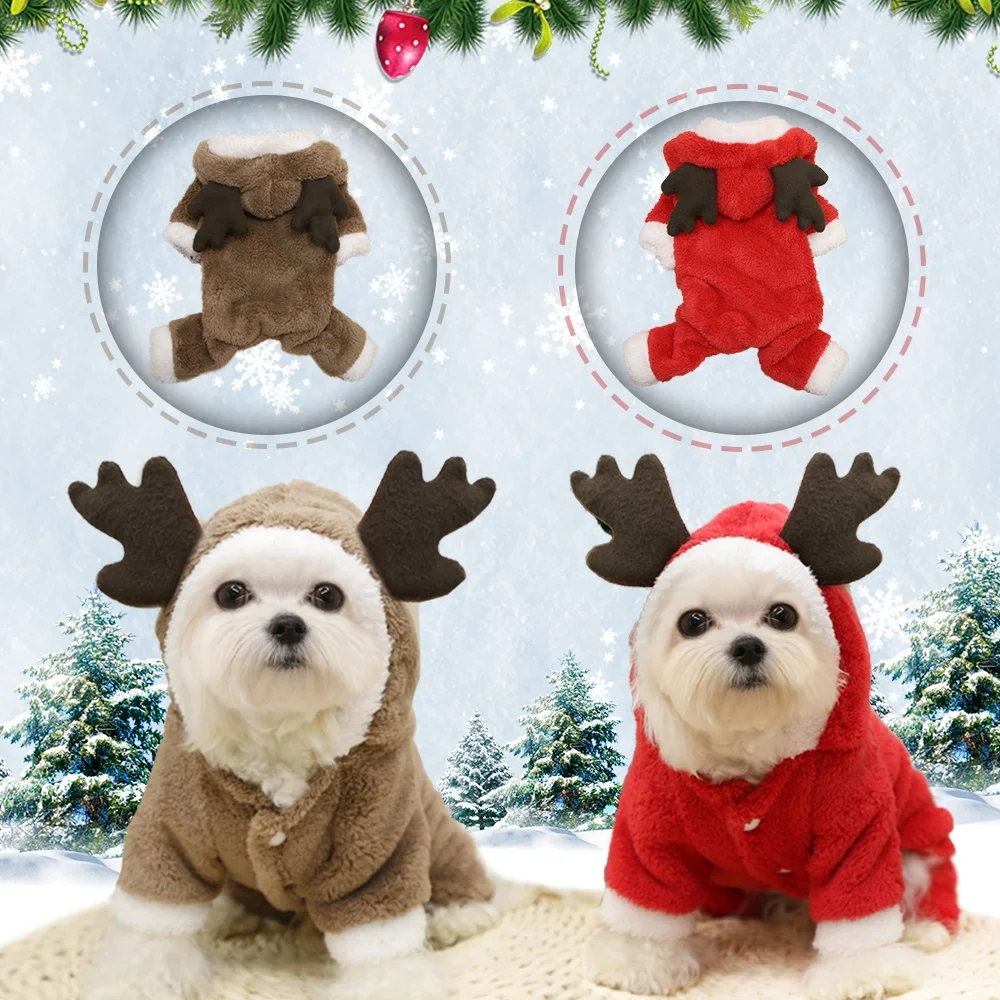

Christmas elk transformed dogs clothes autumn and winter fleece hoodie with four legs sweater pet Christmas hoodie dog clothes