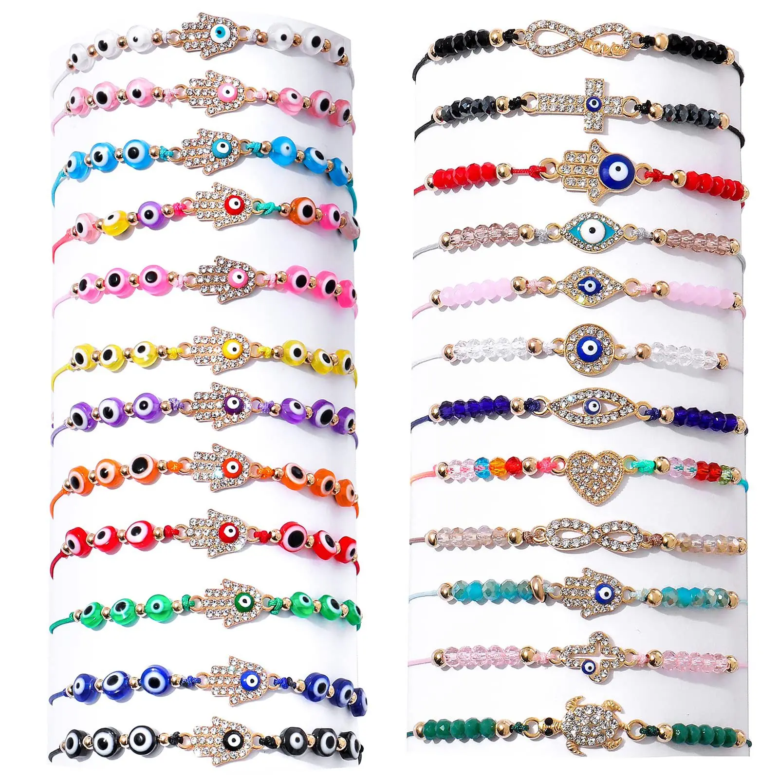 

Hot selling rhinestone evil eye bracelet Turkish adjustable friendship bead bracelet set rope for women blue evil eye bracelet