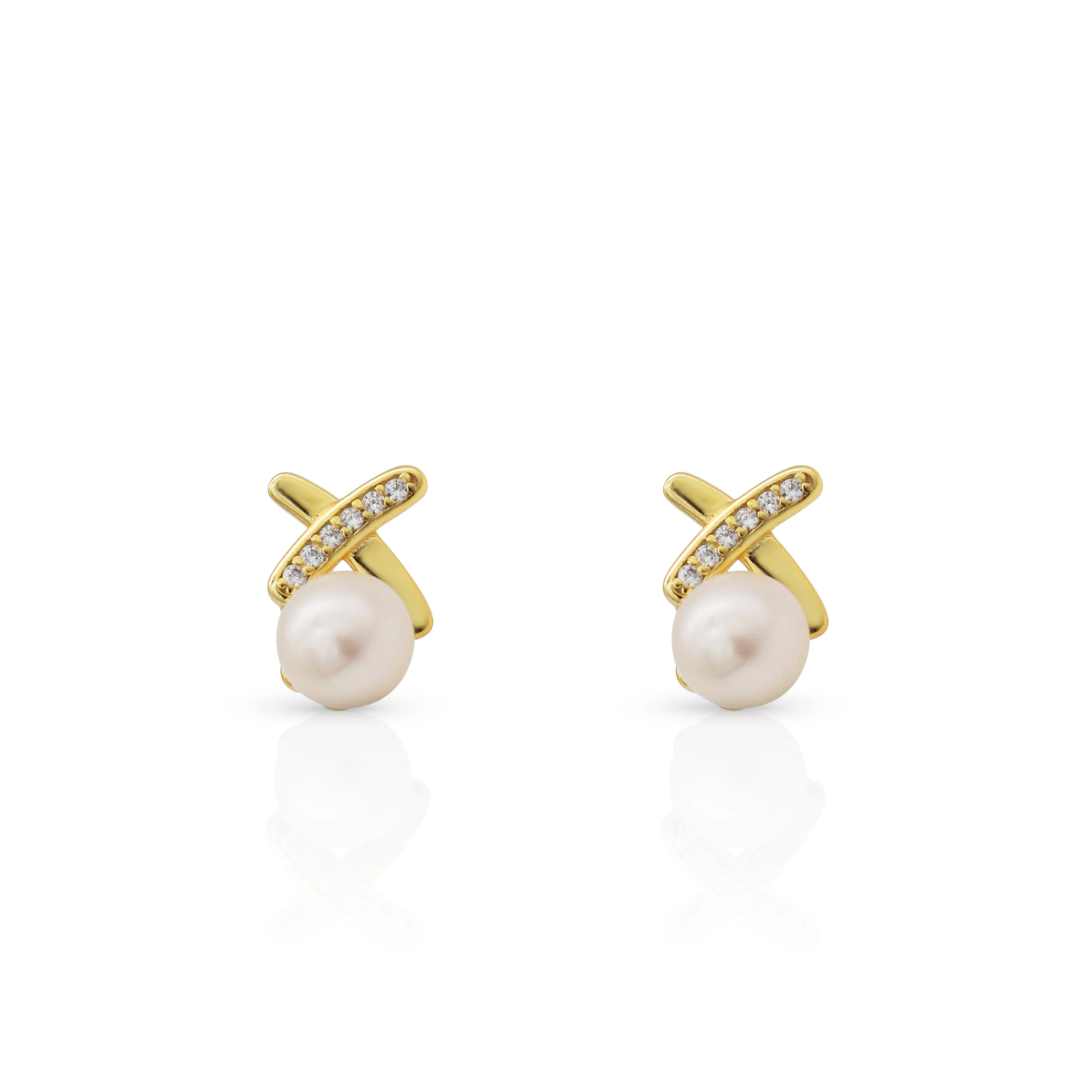 

Chris April fine jewelry 925 sterling silver 18k gold plated simple cultivated freshwater pearls cross zircon stud earrings