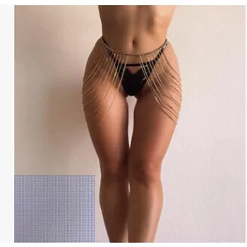 

Gold Silver Rhinestones Multi Layers Body Chain Belly Chains Women Leg Thigh Harness Chain Summer Beach Long Tassel Body Jewelry