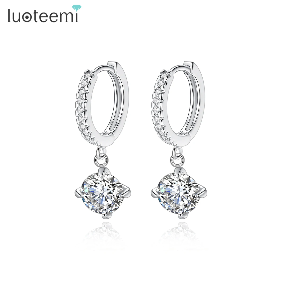 

LUOTEEMI Wholesale Costume Fashion Jewelry Sweet Love Classical Loop with 8mm 2ct Round CZ Hoop Earrings