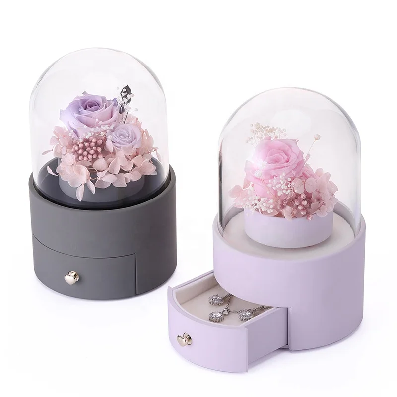 

Popular Stock Fast Delivery Drawer Lighted Packaging Jewelry Box With LED Light New Rotated Gift Preserved Flower Jewelry Boxes, Same as pictures or customized