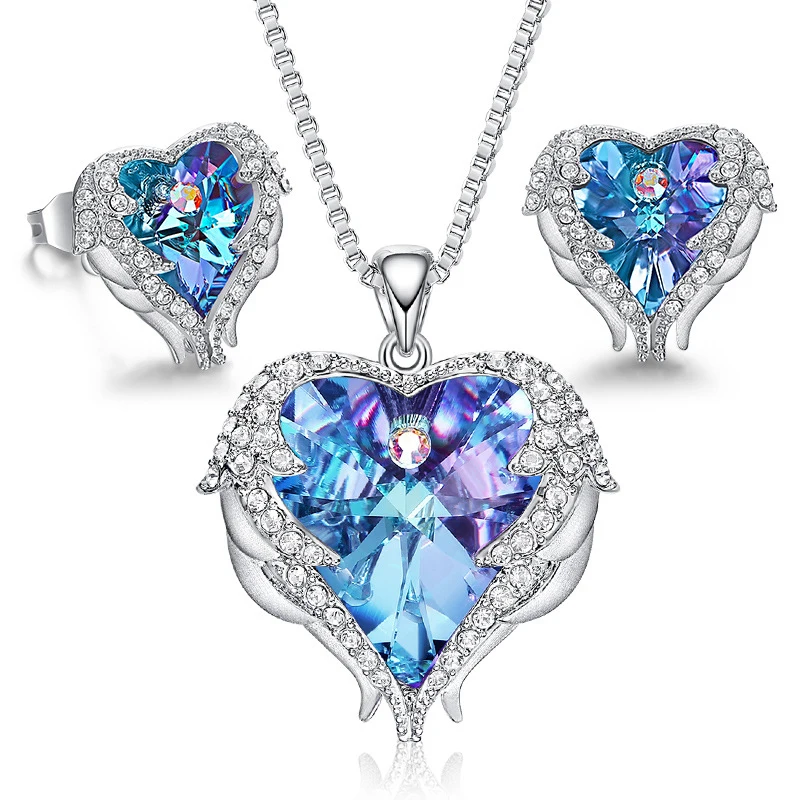 

2021 New Heart of the Ocean Women Crystal Pendant Necklace Party Banquet Fine jewelry Jewelry Gift bridal wedding jewelry set