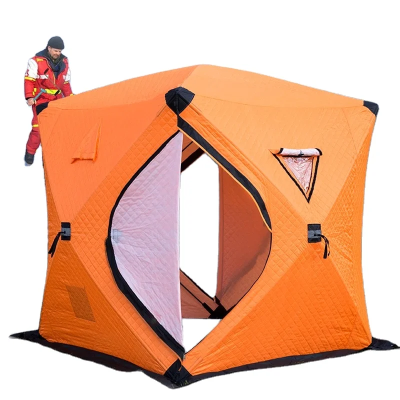 

Portable Camping Tents 210D Oxford Cloth 3-4 Person Outdoor Cube Insulated Ice Fishing Tent, Blue,red,orange,camouflage