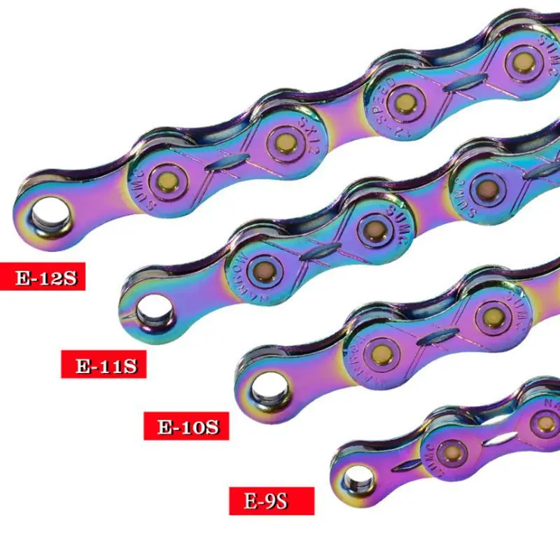 

Cheap 9s/10s/11s/12s Colorful Semi Hollow Folding MTB Mountain Bicycle Shifting Chain Rainbow Bike Chain, Semi-hollow plated chain