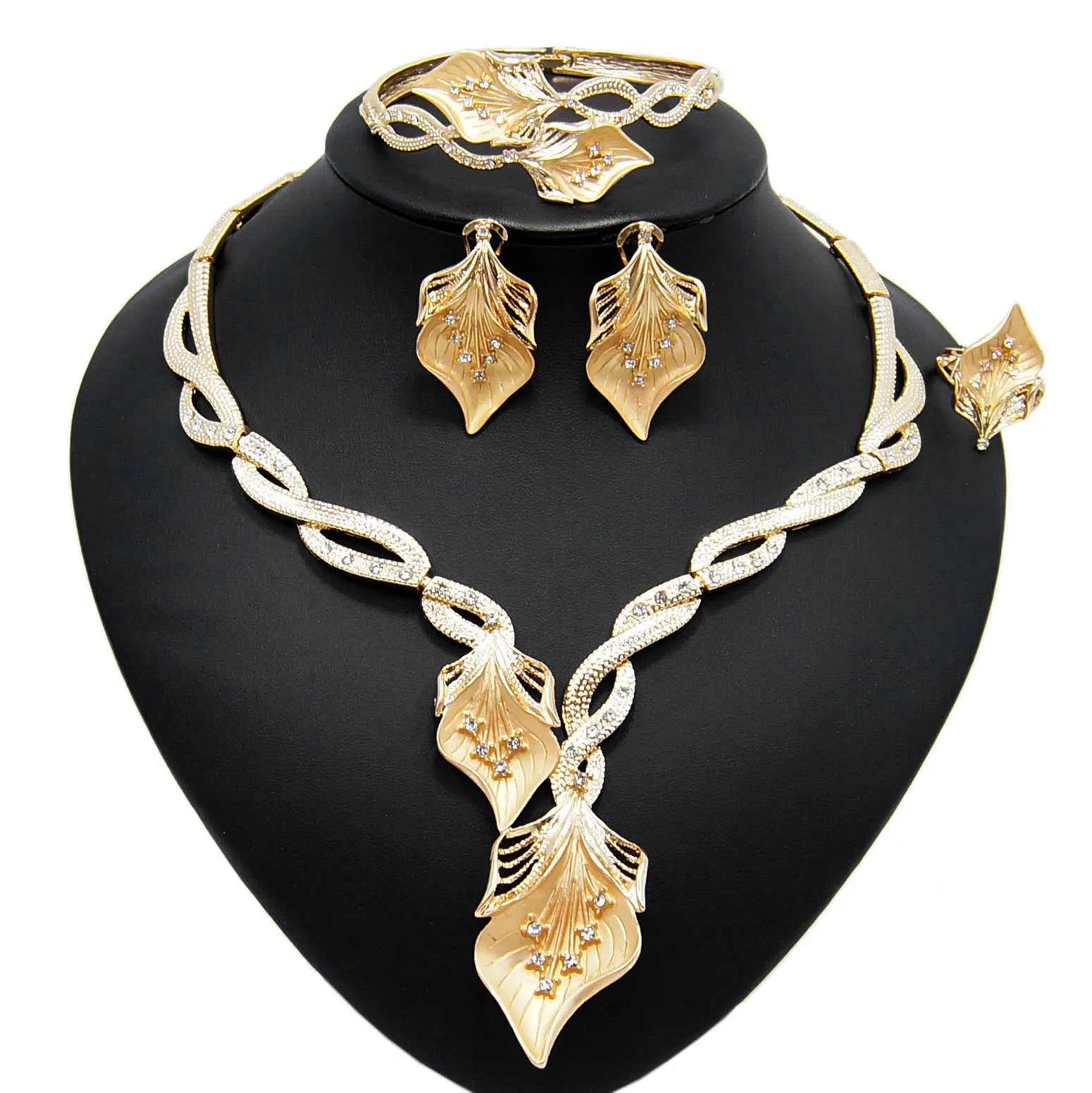 

costume fashion african leaf shape bridal stone wedding great quality jewelry sets black xoxo sets for kids gift