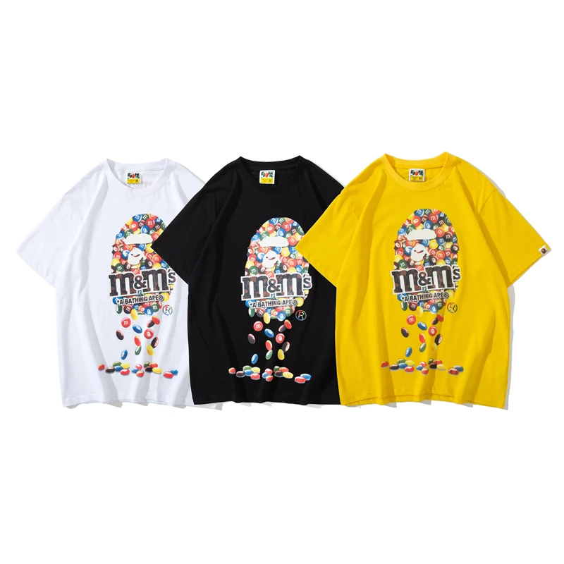 

2021 Wholesale High Quality BAPE M&M ape Fashion head tee yellow T-shirt for men adult, White black