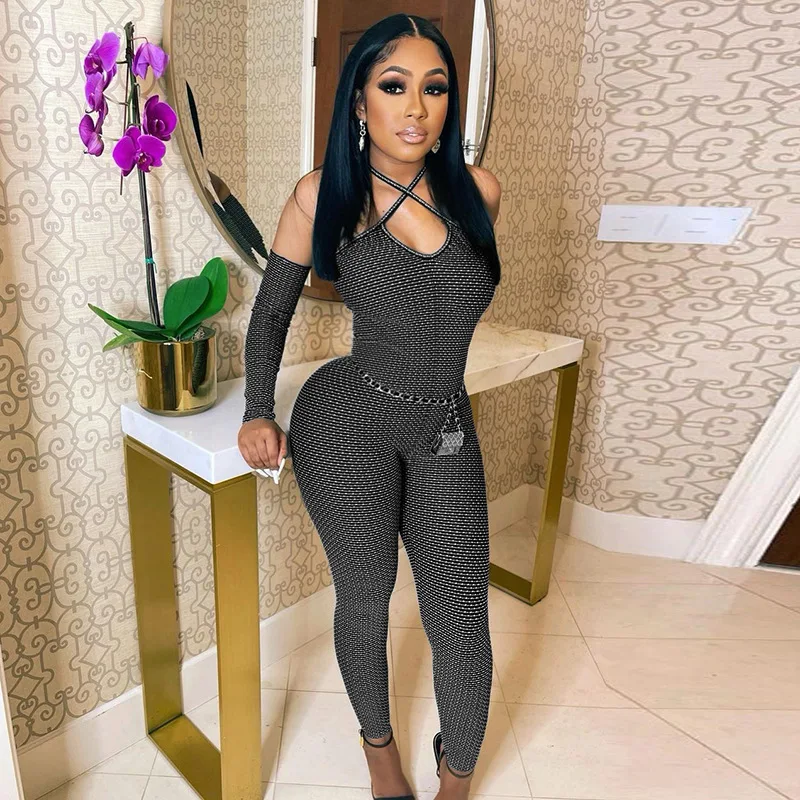 

Fashion Jumpsuit Women 2021 New Dot Off Shoulder Long Sleeve Jumpsuits One Piece Woman -ZR, Black