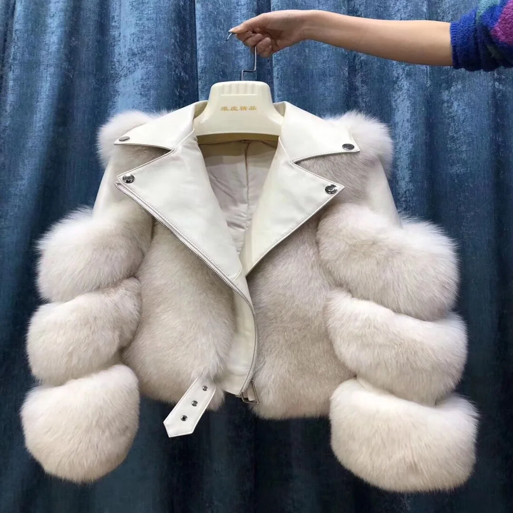 Real Sheepskin leather Jacket women real fox fur coat winter fur coat Women leather jacket