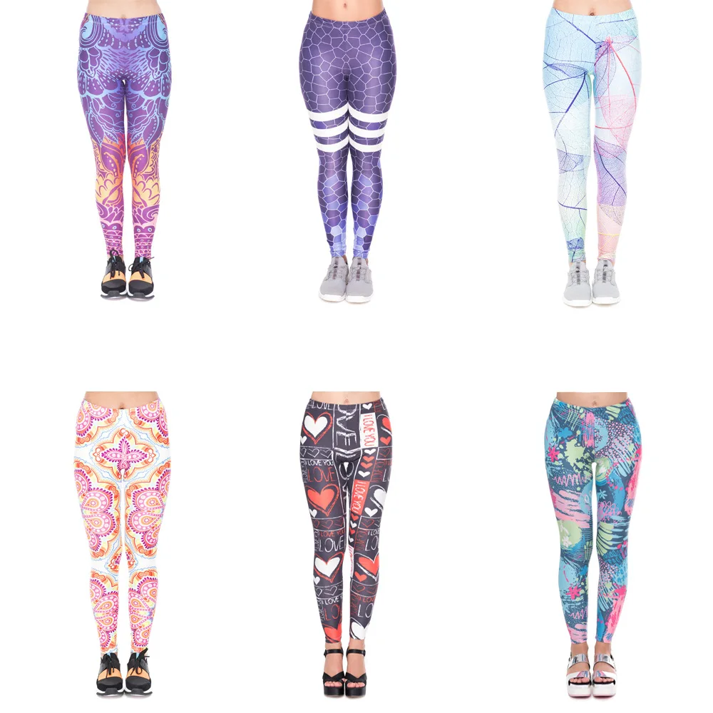 

Low MOQ 92 Polyester 8 Spandex Milk Silk Hip Lift Tight Mandala Flower Printed Custom Women Leggings, Customized colors