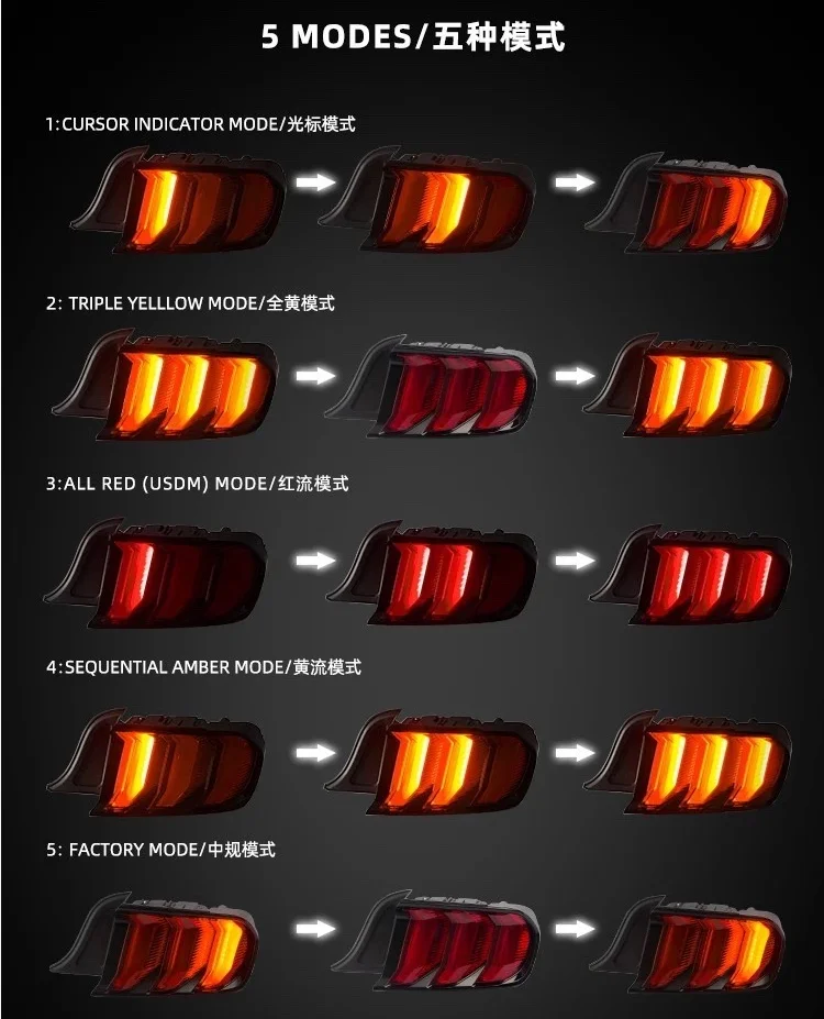 Vland Factory Auto Part for Mustang Full-LED Taillamp 2014-2019 Car tail light led taillight with yellow  Sequential Turn Signal