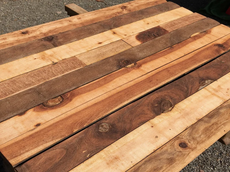 Selection of reclaimed wood planks for skateboard crafting
