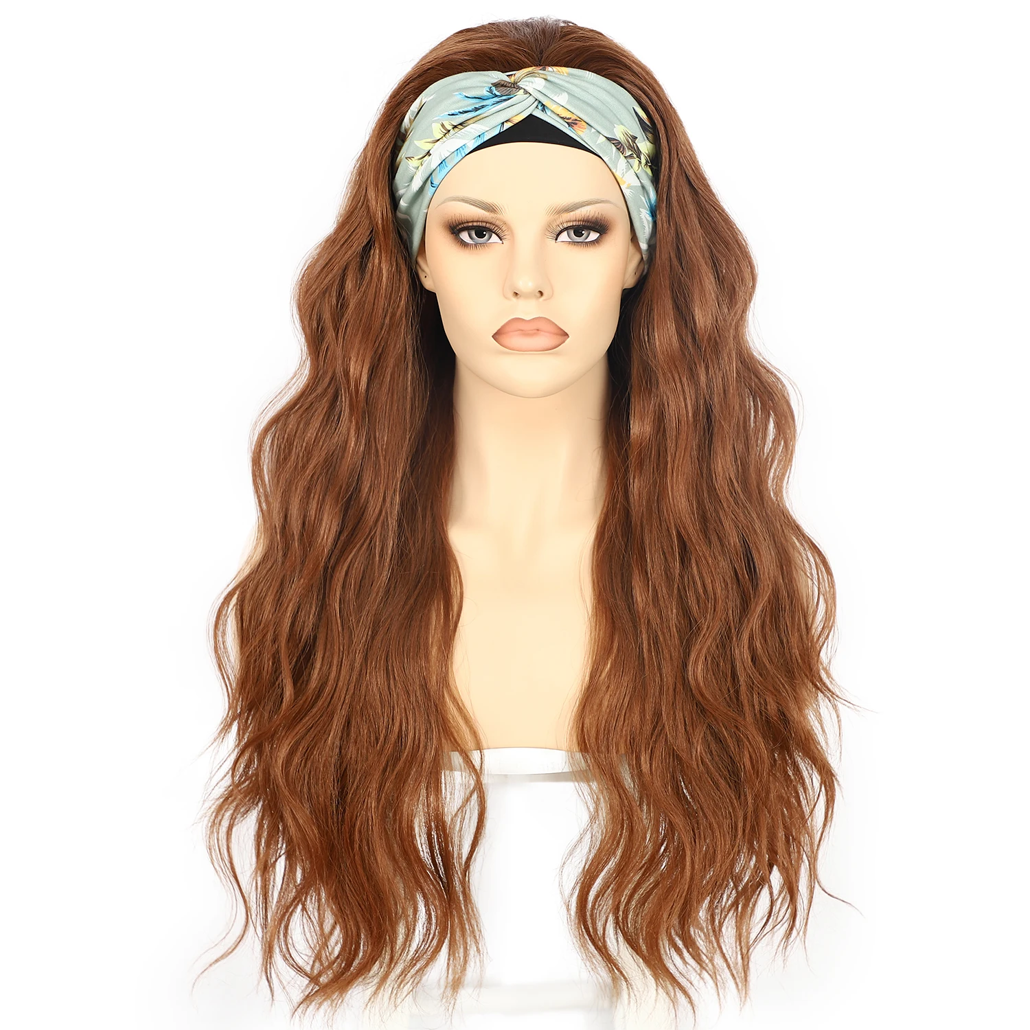 

Anogol Synthetic Cheap Headband Wig Dark Brown Long Loose Wave 180% Density Machine Made Wig Hair Wig for Black Women