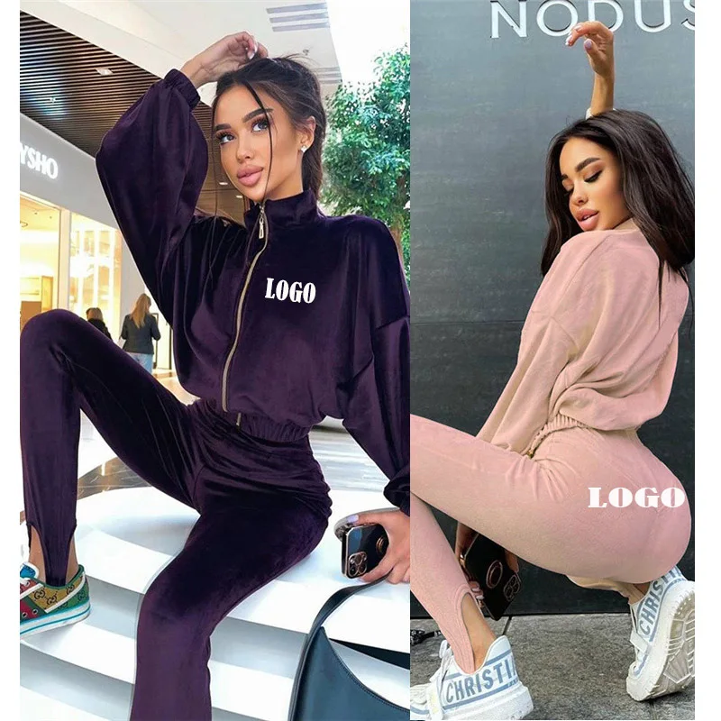 

New Winter Outfits Velvet Two Piece Flare Tracksuit Women Two Pieces Wears for Women Pants Set Loose Style Velvet Outfit Women, Color avaliable