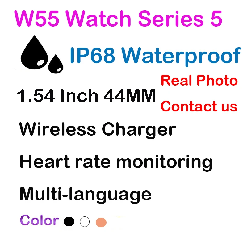 

W55 Series 5 Smartwatch 44mm ECG Smart watches fitness IWO12 Sport IP68 Waterproof Music Smart watches Heart Rate Monitor