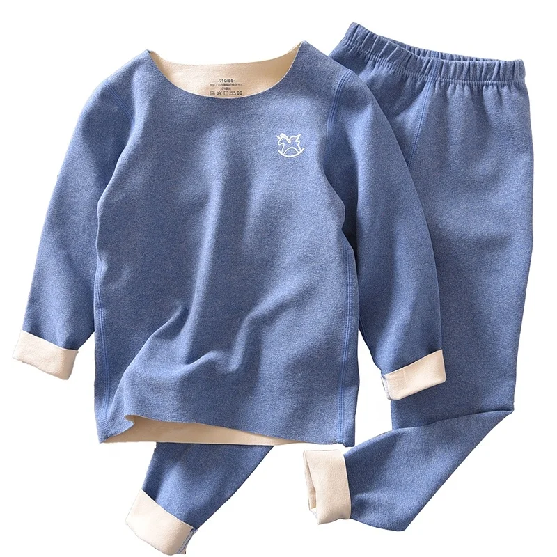 

Wholesal High Quality Sleepwear For BoyThermal Clothing Childrens Solid Warm Pajamas Sets Kids Two Sides Brushed Fabric Pyjamas, Customized color