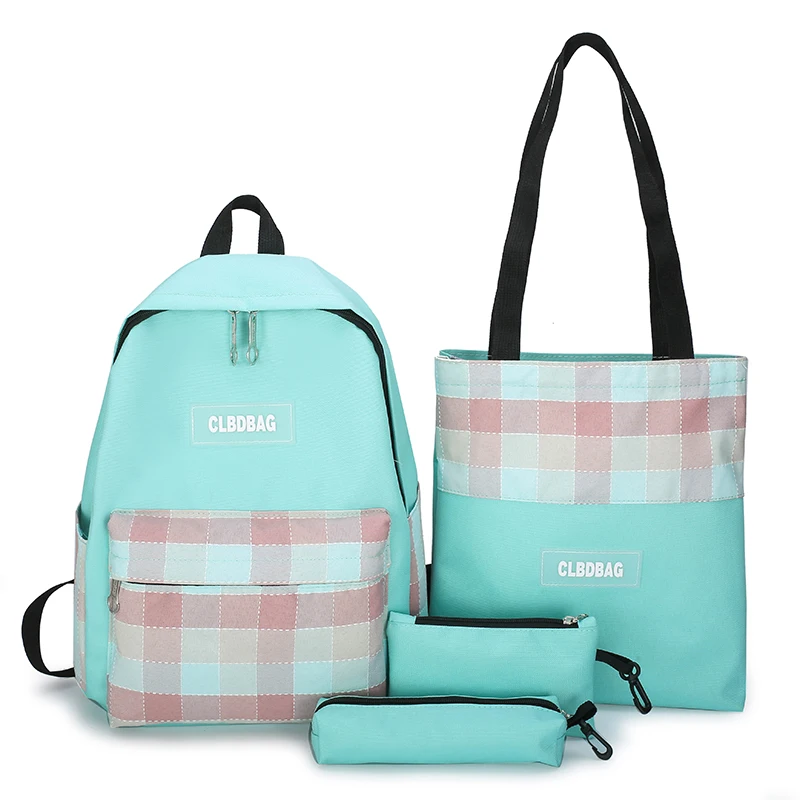 

Korean version wear-resistant student bag leisure canvas 4 pieces school bag set backpack set for girls