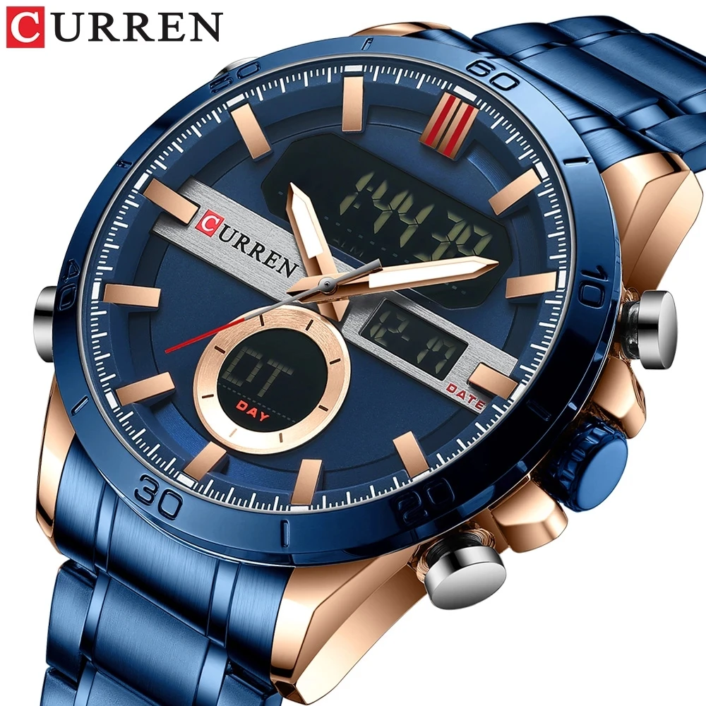 

CURREN 8384 Watch Fashion Sport Men's Digital Stainless Steel Watches Men Wrist Chronograph Luminous Wristwatch Reloj Hombre, 5-colors