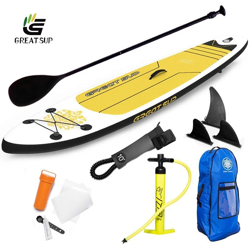 

GREAT SUP G-330-AY Hot Sale SUP Portable Inflatable Stand up paddle Customized All Round Windsurf Paddle Board, Yellow