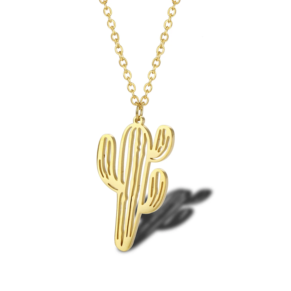 

Jaocii RTS Wholesale Stainless Steel 18K Gold Hollow Brush Dainty Cute Delicate Cactus Plant Charm Pendant Necklace, Yellow /white