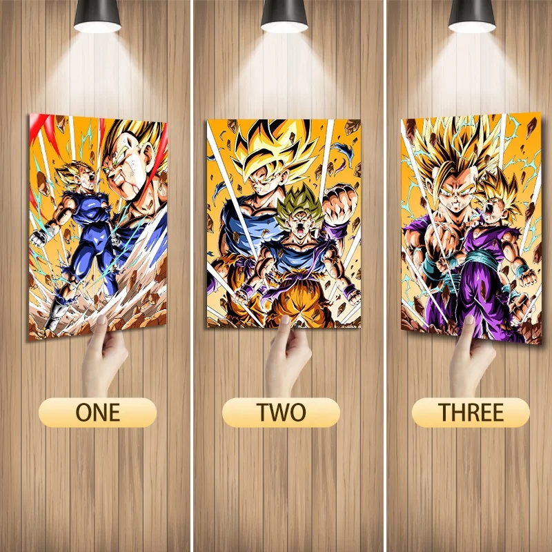 

Newest Design Anime DB 3D Lenticular Poster Three Character Flip Changing Picture Wall Art Anime Decor, Multiple colours