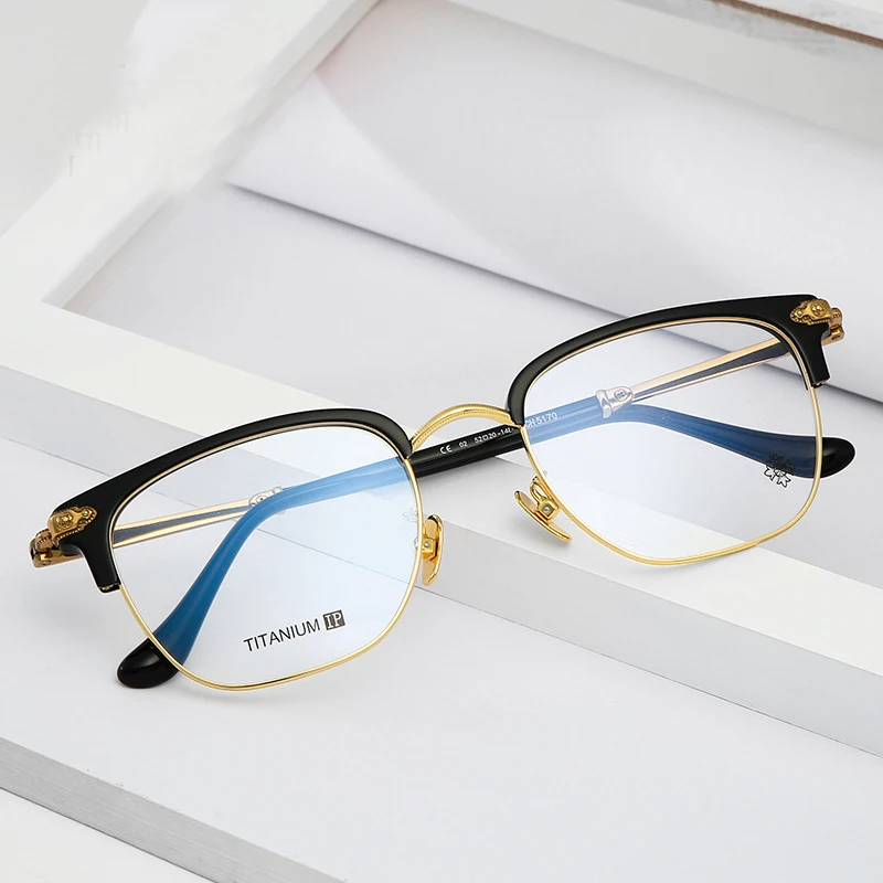 

Titanium Acetate Glasses Frame Men Prescription Eye Glasses Semi Rim Half Square Eyeglasses Myopia Optical Eyewear, 4 colors
