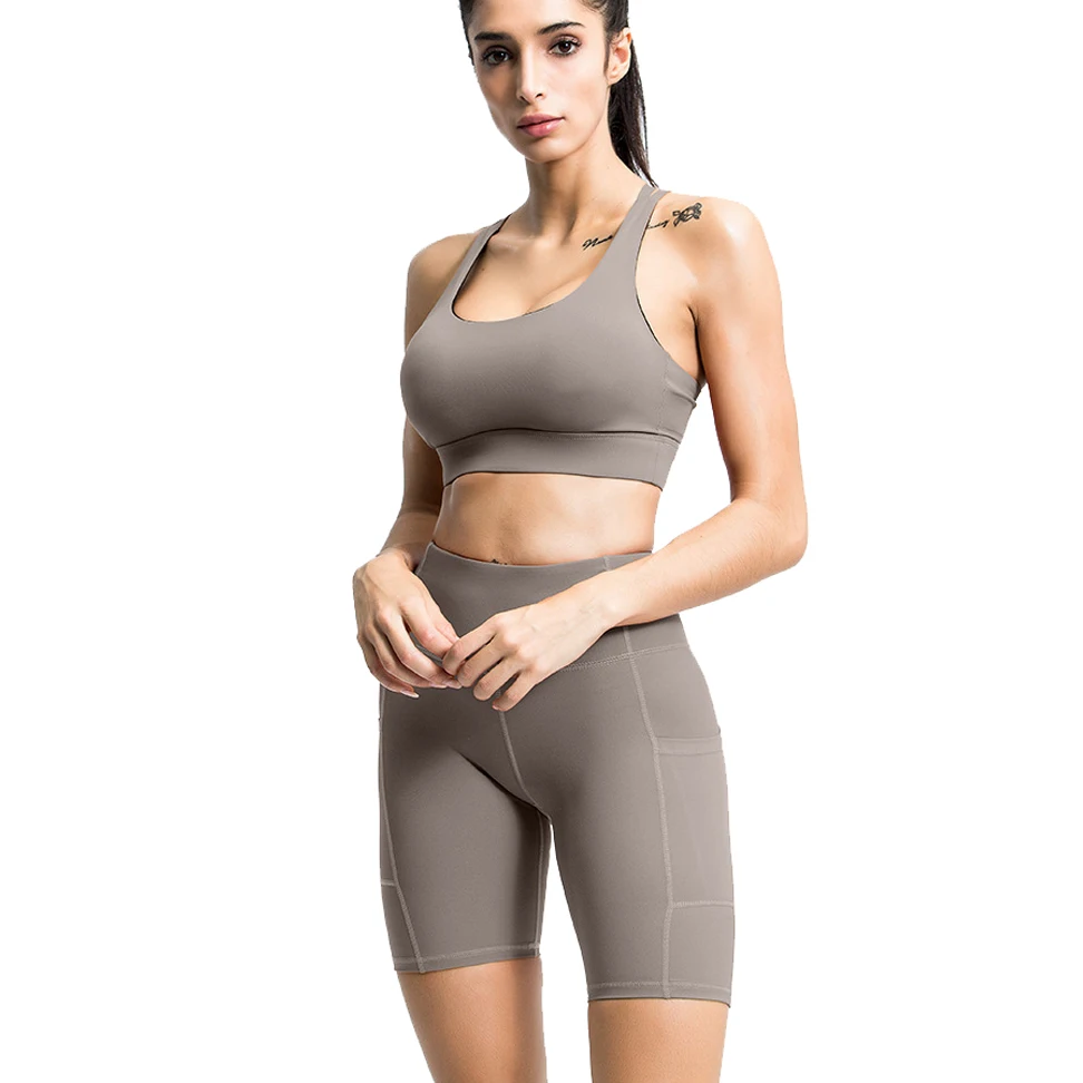 

Women High Waist Stretch Soft Compression Biker Shorts and Bra Set