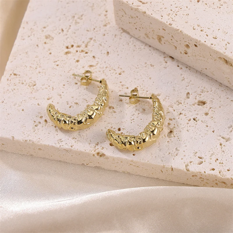 

Fashion concave and convex geometric semicircular crescent C earrings 18K gold plated stainless steel irregular earrings