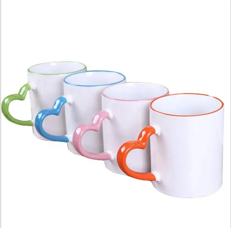 

Best selling 11oz sublimation mug ,blank sublimation mug with colorful heart handle