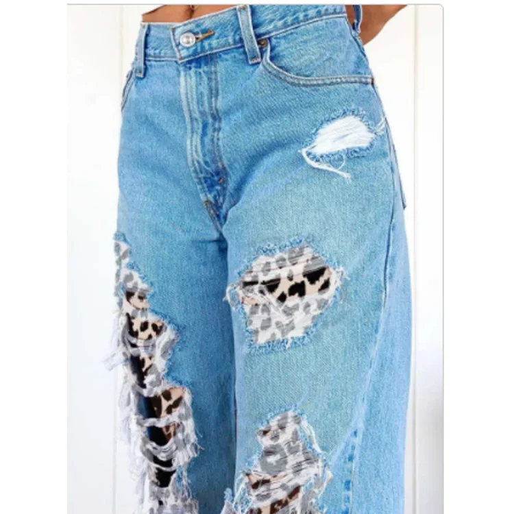 

2021 Women Clothes Hot Sale Ladies Jeans Ripped Leopard Print Slim Denim Kot Mezclilla Trousers Boyfriend Jeans, Color leopard print