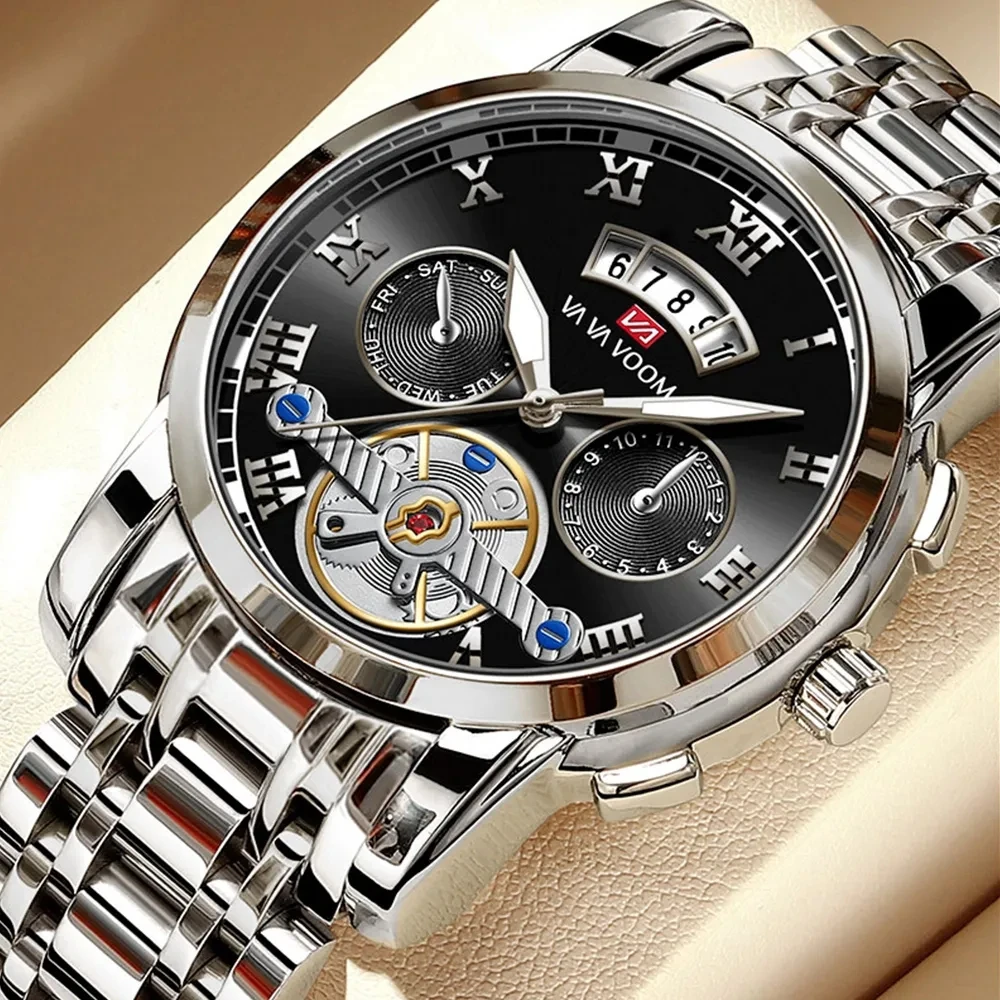 Reloj VA VA VOOM Mens Oval Quartz Watches Man Luxury Stainless Steel Luminous Watch for Men Casual 3Bar Waterproof Wristwatches