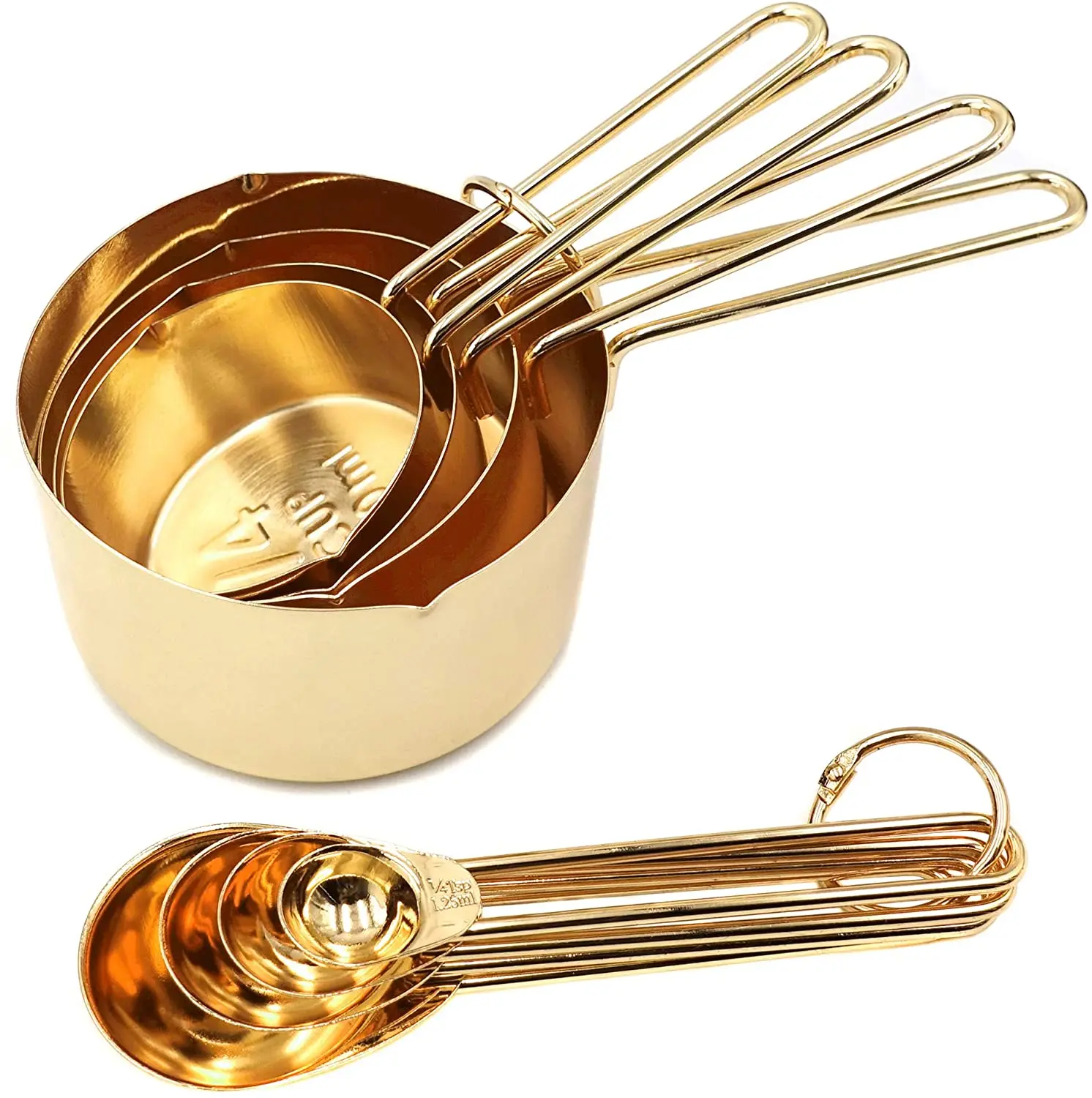 
Copper/Gold Finishing Stainless Steel Measuring Cups and Spoons Set of 8 Pieces Baking Cooking Utensils 