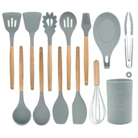 

Kitchen Utensils Set 13Pcs Silicone Non-stick Large Barreled Cooking Utensils Set Wooden Handle Kitchenware Set