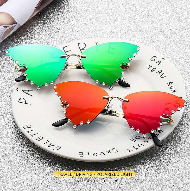 

China factory wholesale rimless fashion oversized diamond sunglasses, Custom colors