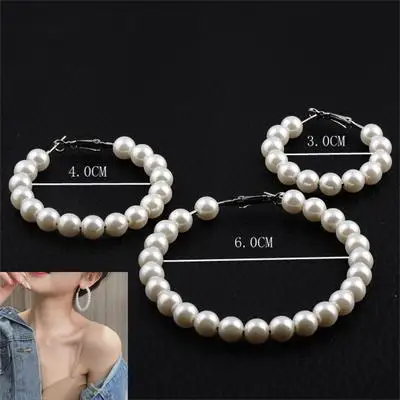 

Topvesko Hot sale Drop Shop women Clip Hoop Sorority earring 6cm Circle Pearl Earring, Colorful