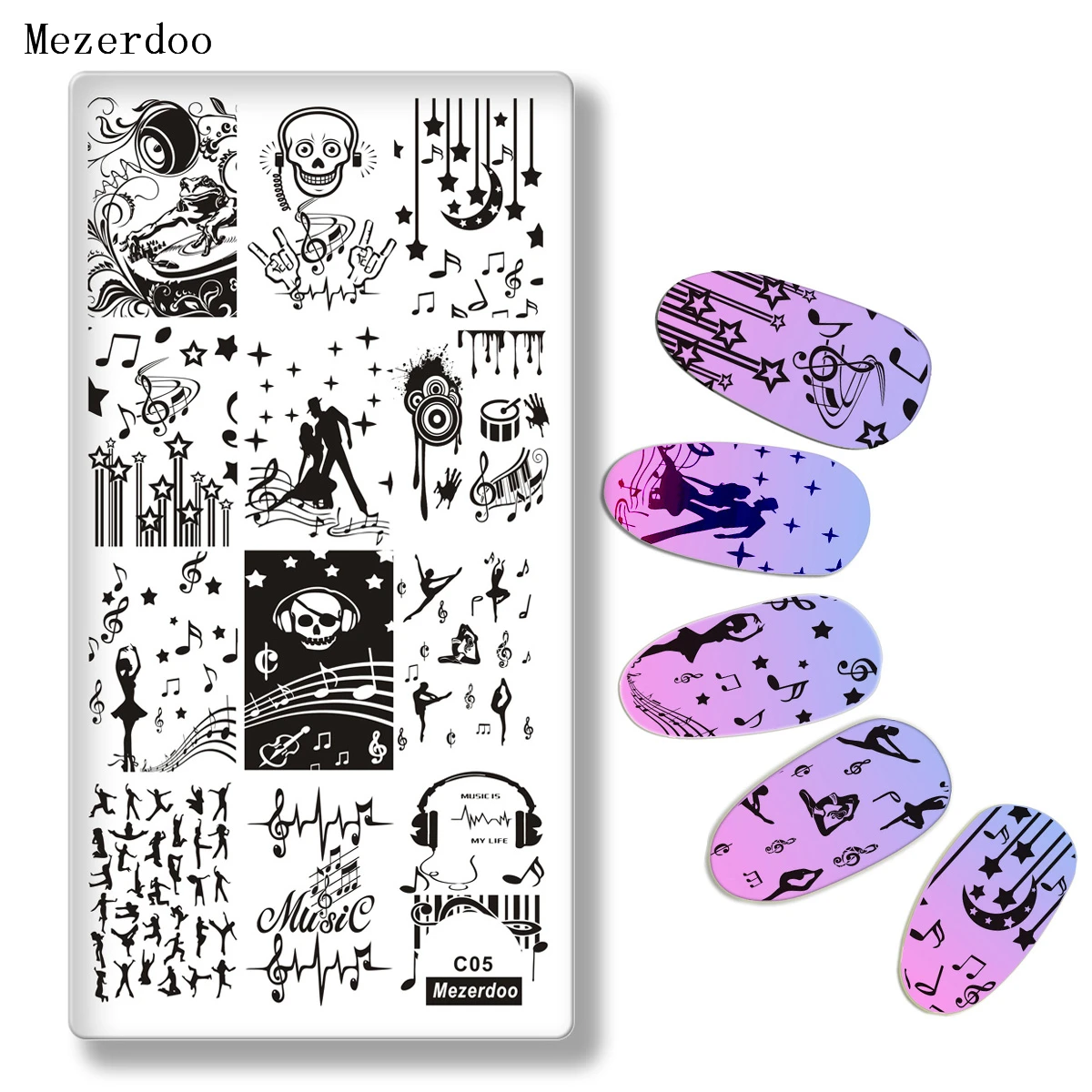 

Rock Music Theme Stamping Template Notes Piano Pattern Musical Instrument Rectangle Nail Art Image Plate DIY Manicure Tools