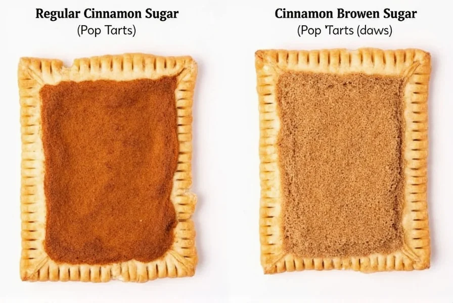 Side-by-side comparison of regular cinnamon sugar pop tart and cinnamon brown sugar pop tart showing the slightly darker color of the brown sugar version