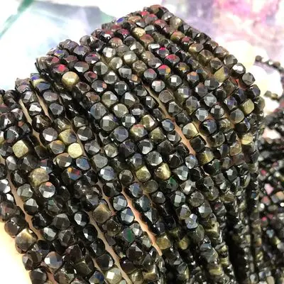 

Factory Wholesale  DIY Jewelry Findings Gemstone Loose Beads Natural Cube Golden Obsidian Beads For Bracelet Making