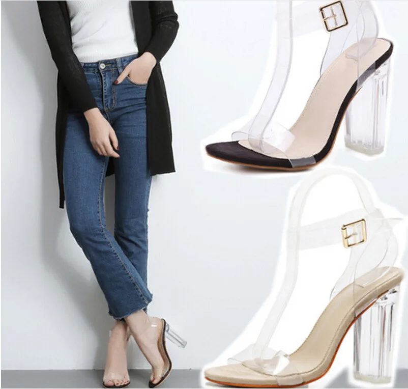 

New Crystal Open Toed High Heels Women Transparent Heel Sandals Slippers Discount Pumps 11CM shoes, As the picture show