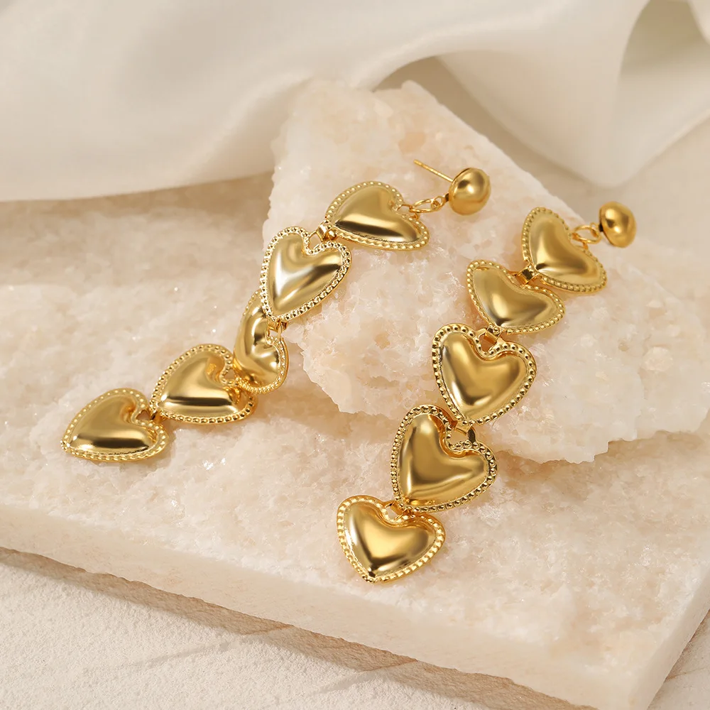 

Fashion Waterproof 18k Gold Plated Love Heart Pendent Heart Dangle Titanium Steel Earring