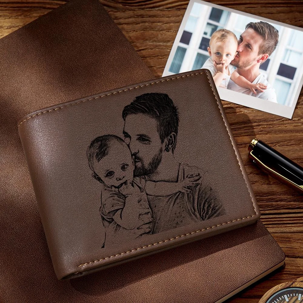 

Personalized Leather Wallet Father's Gift Custom Made Engraving Photo Wallet Men