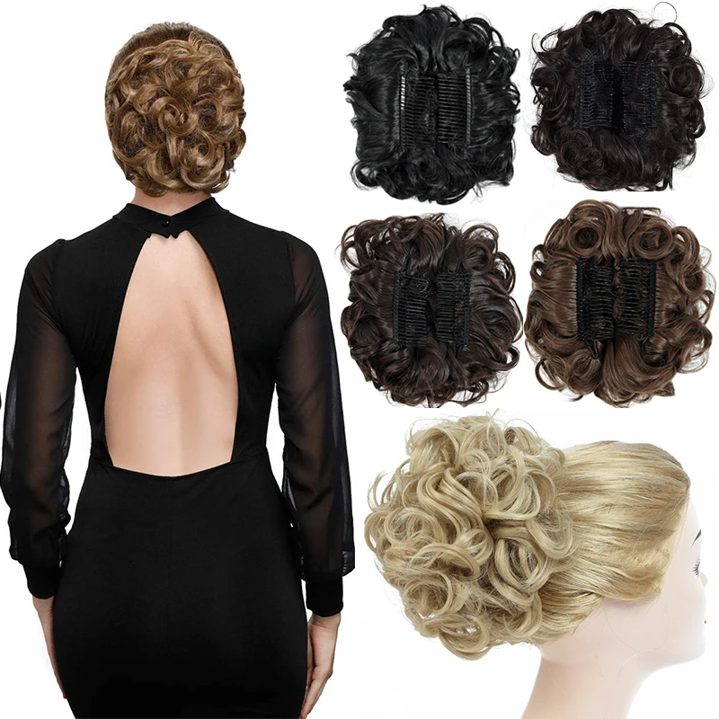 

Top Quality Chignon Synthetic Curly Messy Hair, Heat Resistant Fiber Material Hair Bun Pieces, Synthetic Comb Hair Buns, Natural color