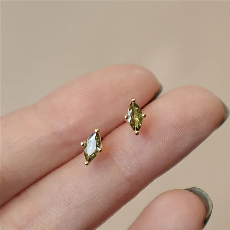 

High quality women kids olive green gemstone earrings sterling silver sleeper earrings, Picture