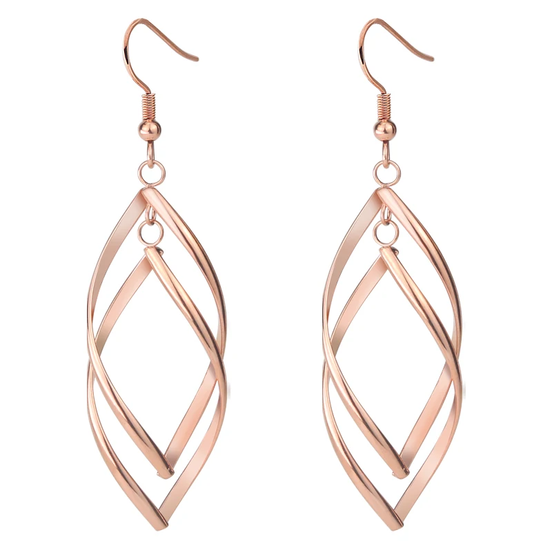 

large leaf rose gold hoop earrings korean dangle earrings for women jewelry ear hook titanium steel, Silver color