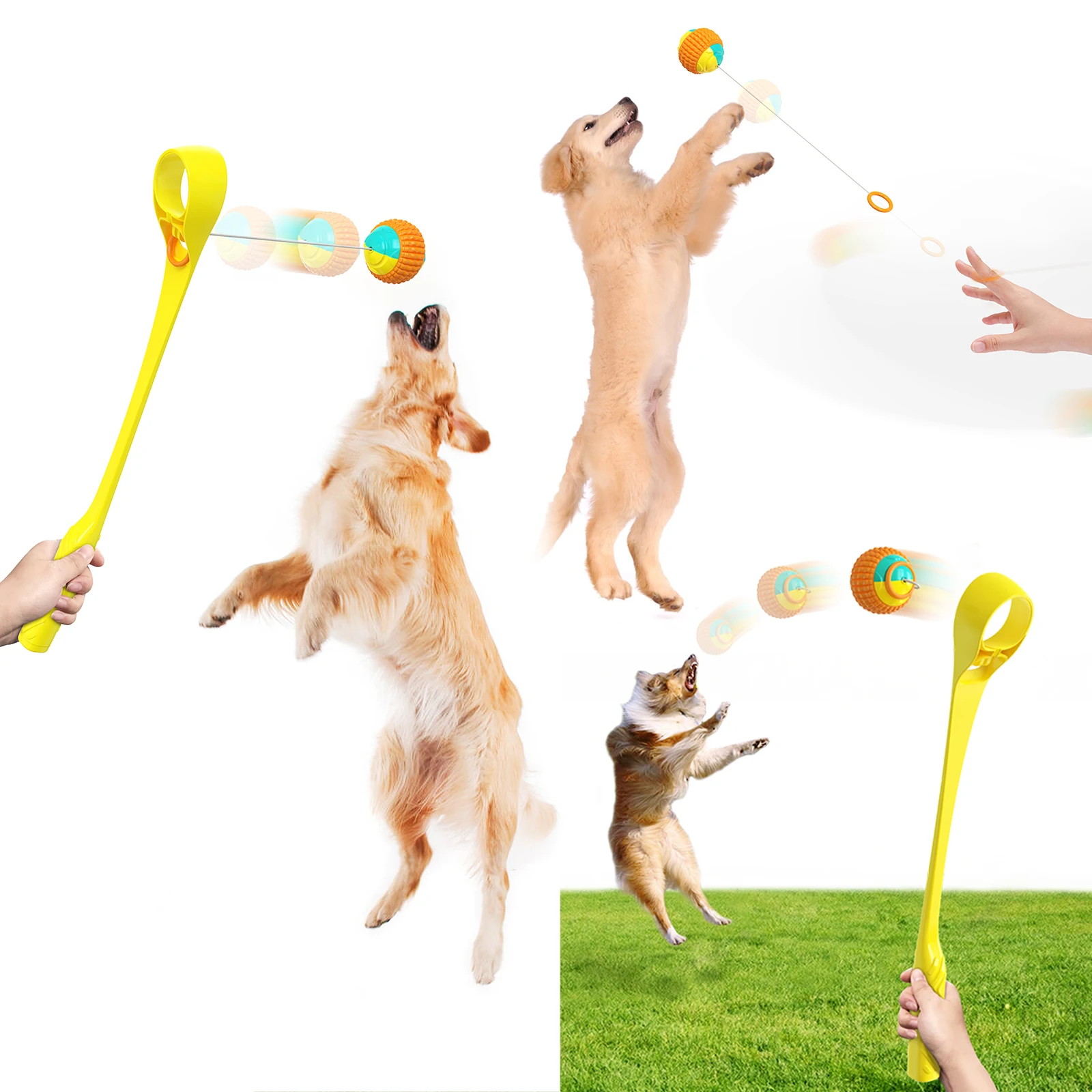 

Far throwing dog toy long distance effect ball launcher ring retractable dog chewing tennis rope ball launcher