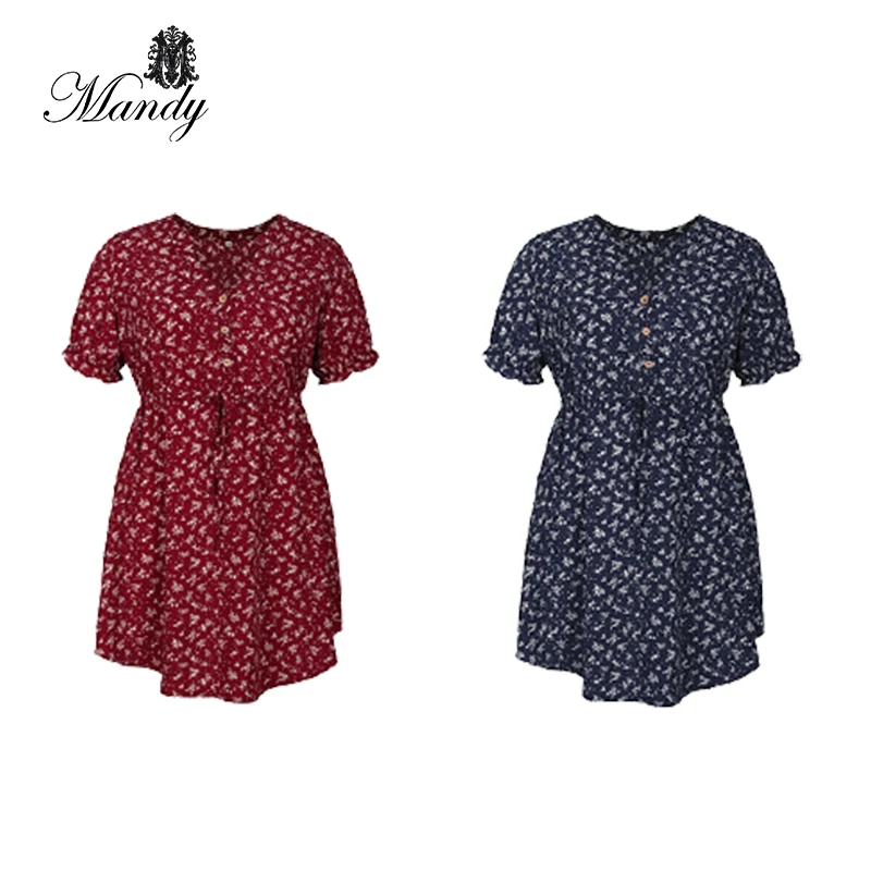

2021 Hot selling floral shot sleeve sexy office dresses for plus size women
