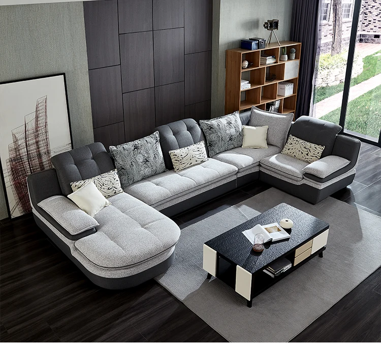 102181 Hot sale european style 7 seater luxury corner fabric sofa set